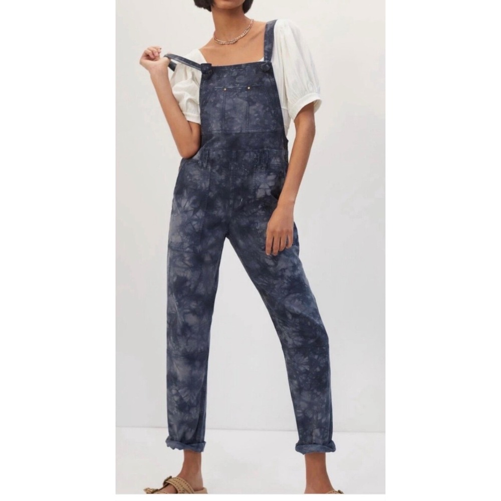 Anthropologie The Wanderer Tie Dye Overalls Blue Canvas Straight Leg Size 26